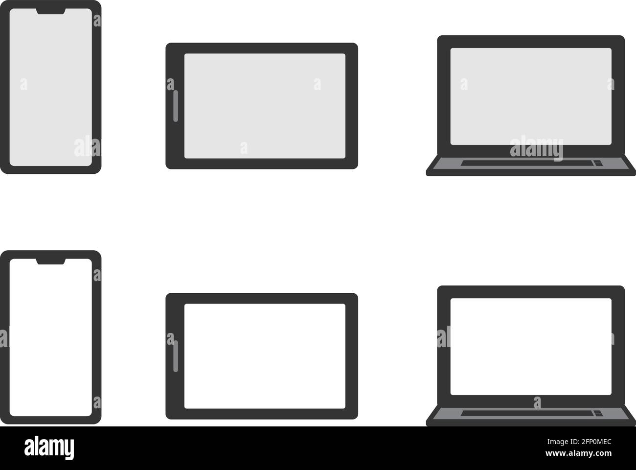 Set of laptop, tablet, and smartphone. Vector illustration isolated on white background. Stock Vector