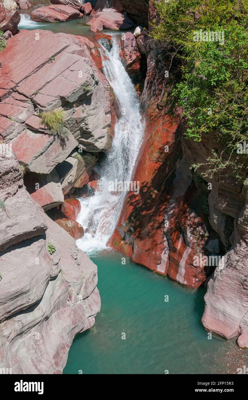 Small waterfall in Gorges du Cians, Alpes-Maritimes (06), Provence-Alpes-Cote d'Azur region, France Stock Photo