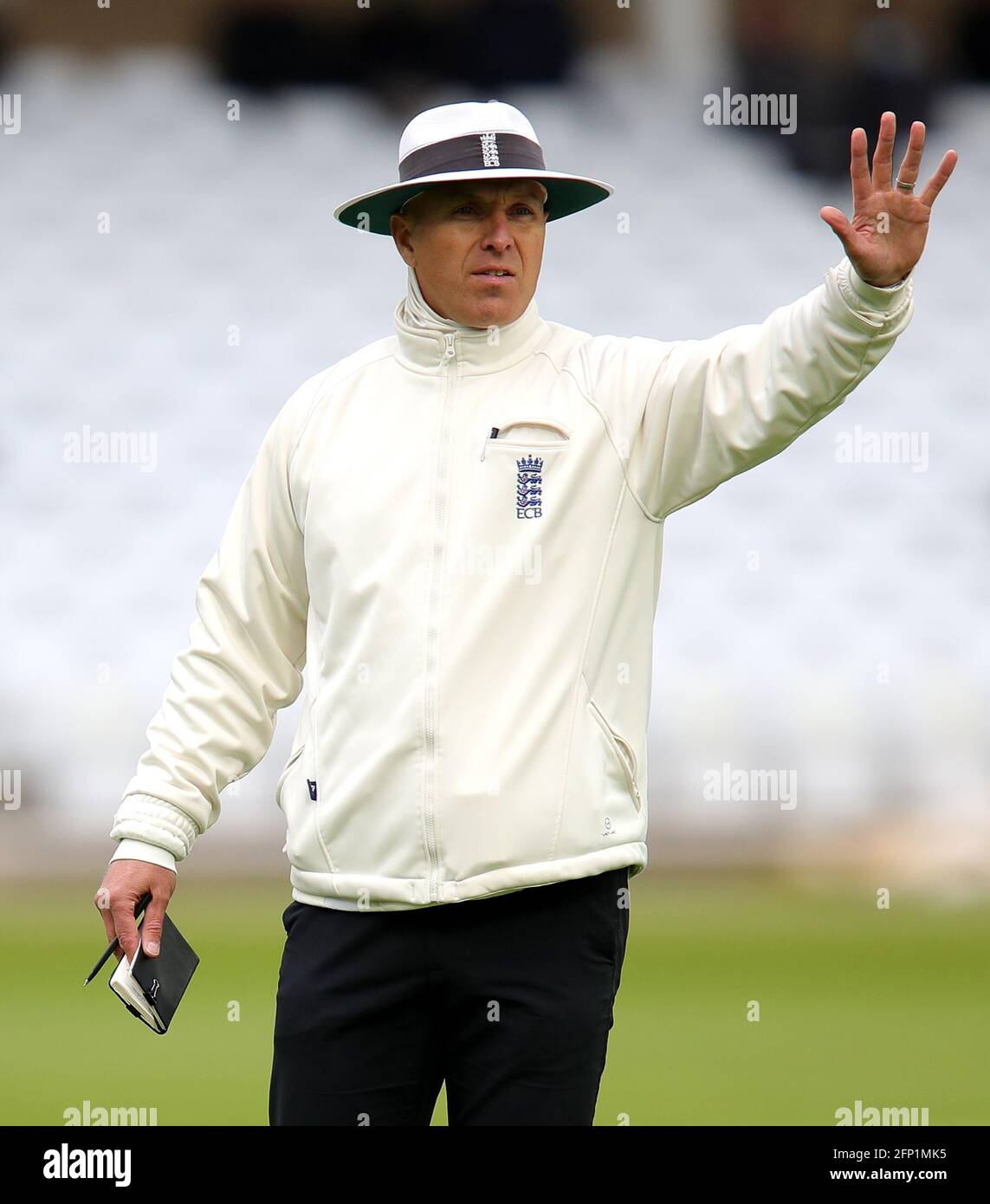 Umpire Alex Wharf during day one of the LV= Insurance County Championship match at Trent Bridge, Nottingham. Picture date: Thursday May 20, 2021. Stock Photo