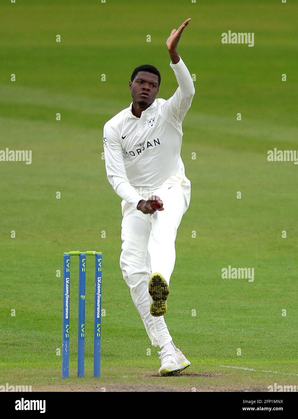 Worcestershire's Alzarri Joseph bowls during day one of the LV= Insurance County Championship match at Trent Bridge, Nottingham. Picture date: Thursday May 20, 2021. Stock Photo
