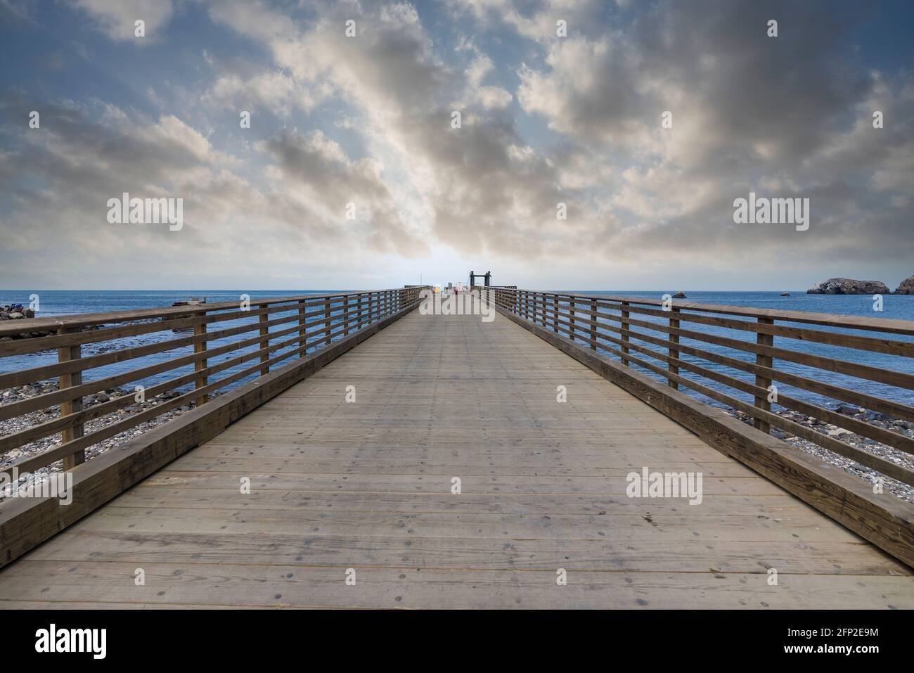 Scorpion Anchorage pier at Santa Cruz Island in Channel Islands National Park near Los Angeles and Ventura, California, USA. Stock Photo