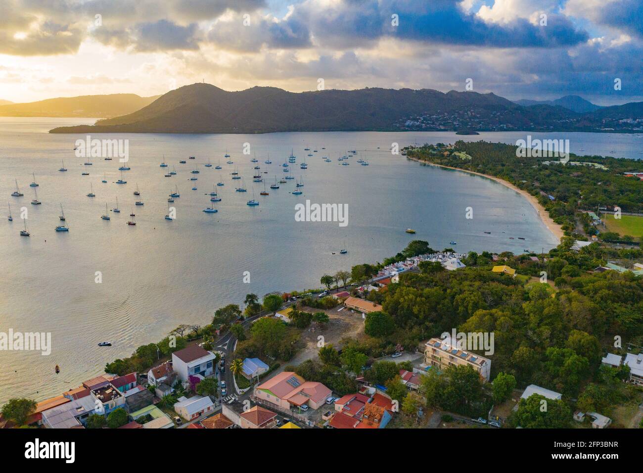 Sainte-Anne is the southernmost town of Martinique. It overlooks the magnificent bay which accommodates a large number of boats Stock Photo