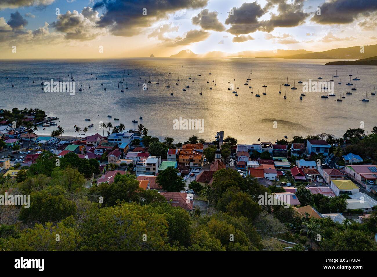 Sainte-Anne is the southernmost town of Martinique. It overlooks the magnificent bay which accommodates a large number of boats Stock Photo