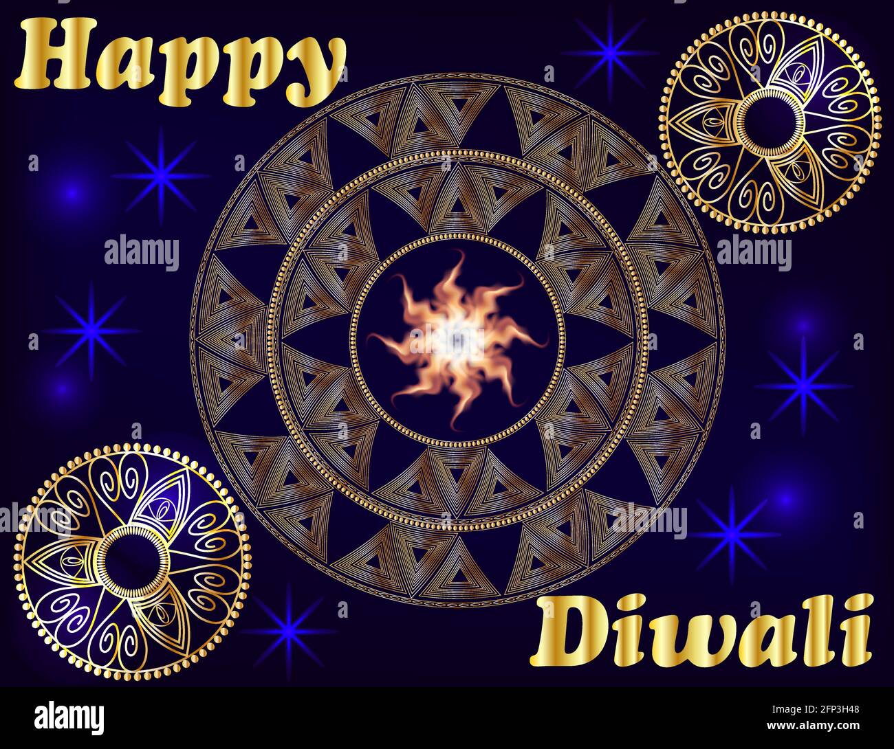 Happy Diwali. The inscription on a blue background, highlighted by a mandala. Stock Vector