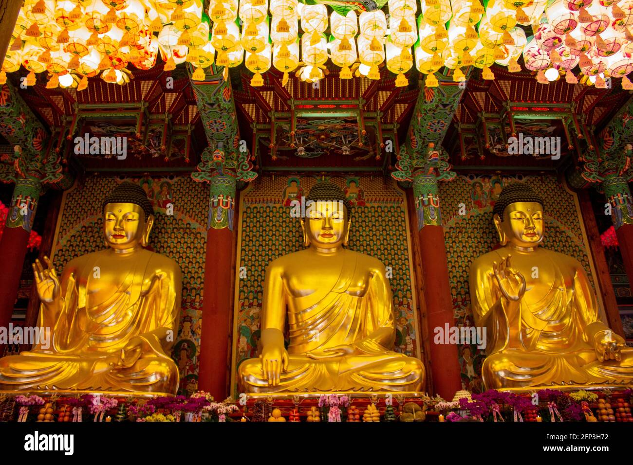 Buddhist sculptures during a Buddah birthday celebration at Jogye temple in Seoul. Stock Photo