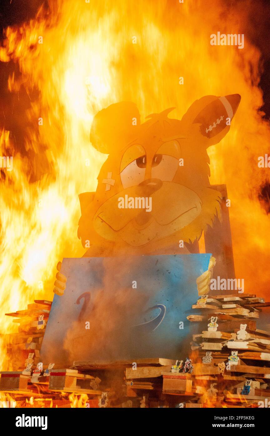 Bruin Bear is burned as part of USC conquest, a tradition at the University of Southern California signifying the rivalry with UCLA. Stock Photo