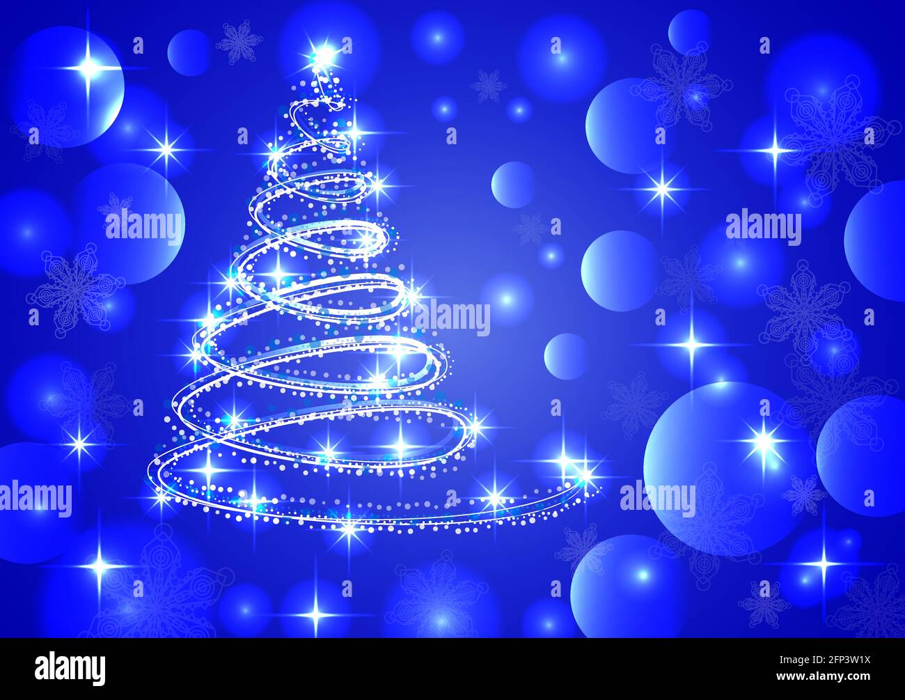 Sparkling, bright, blue New Year or Christmas background with a glowing  Christmas tree, stars, snowflakes, effects. Happy Christmas and New Year  Stock Vector Image & Art - Alamy
