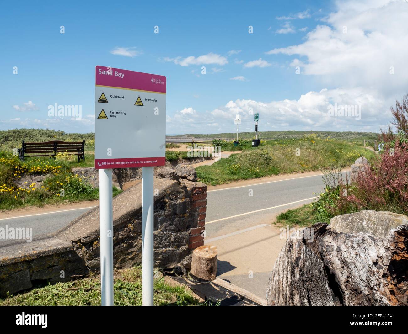 Information signs at Sand Bay, near Weston-super-Mare in North Somerset, UK Stock Photo