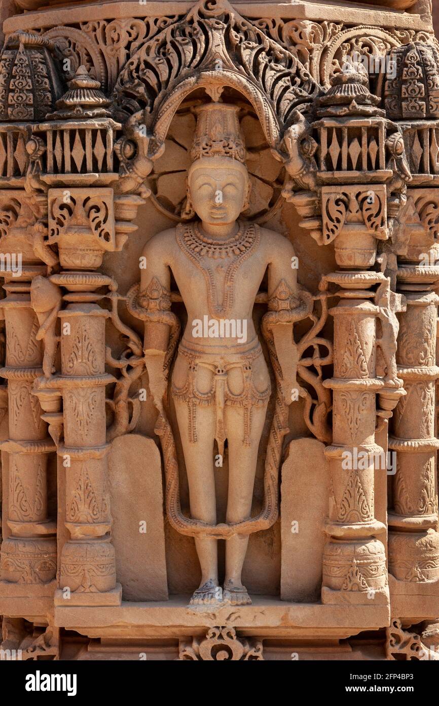 Hindu sculpture at the Mahavira Temple in the town of Osian near Jodhpur in Rajasthan, India. Stock Photo
