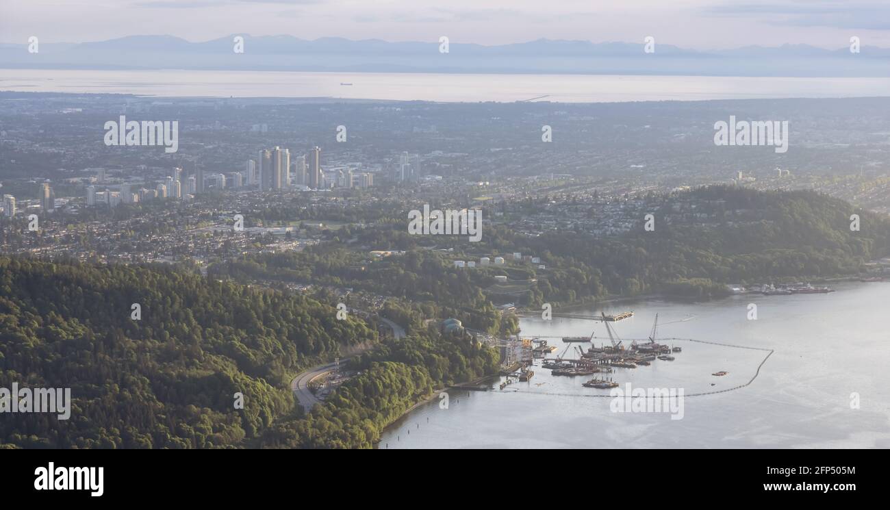 Aerial view of Oil Refinery Industry in Port Moody Stock Photo