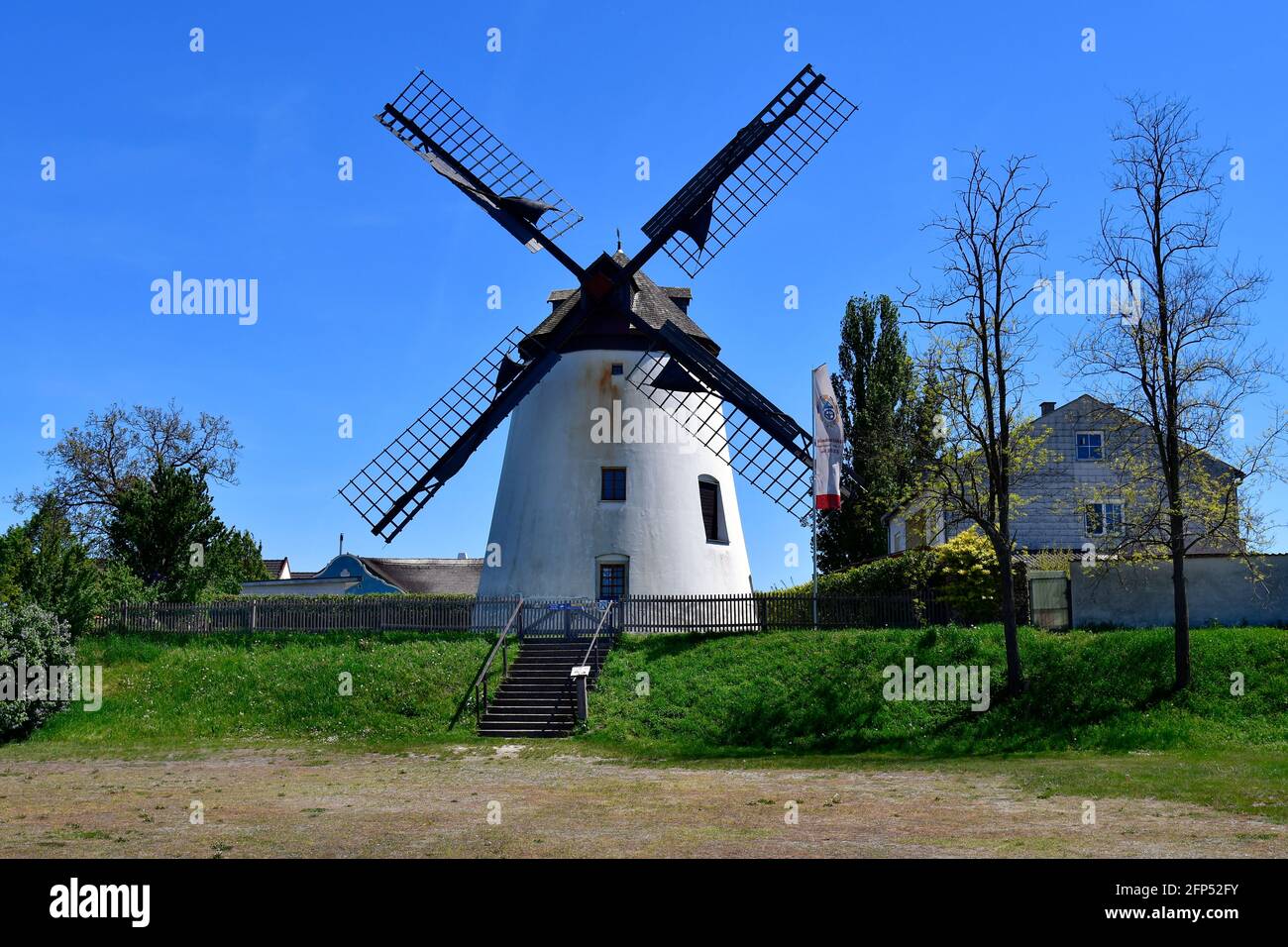 Austria, windmill  from 19th century situated in Podersdorf a part of Eurasian Steppe in Burgenland Stock Photo