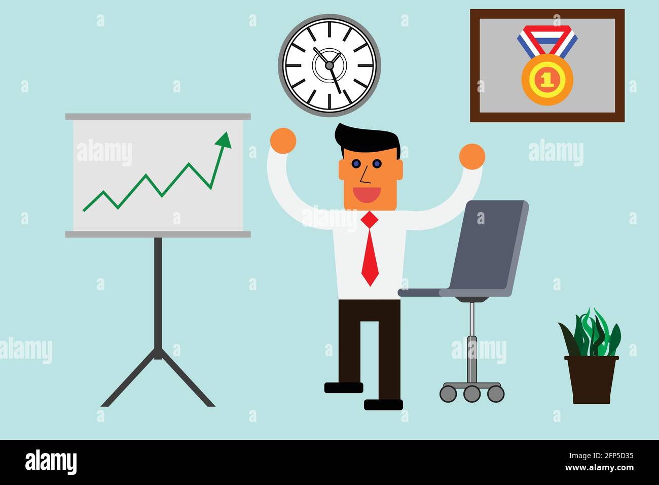 Happy businessman celebrating profit in an office Stock Vector