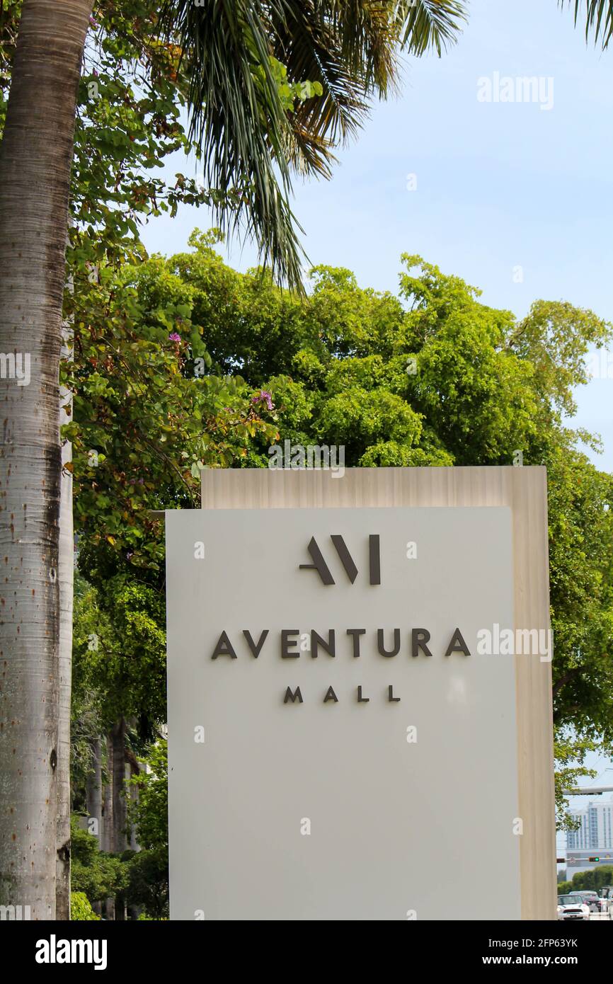 Outdoor sign for Aventura mall. Aventura mall is one of South Florida's