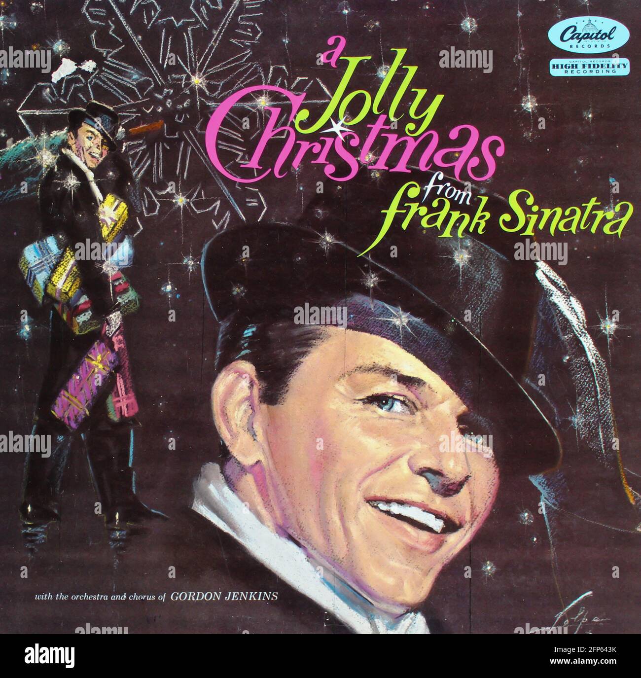 Jazz and easy listening musician, Frank Sinatra music album on vinyl record LP disc. Titled: A Jolly Christmas from Frank Sinatra album cover Stock Photo