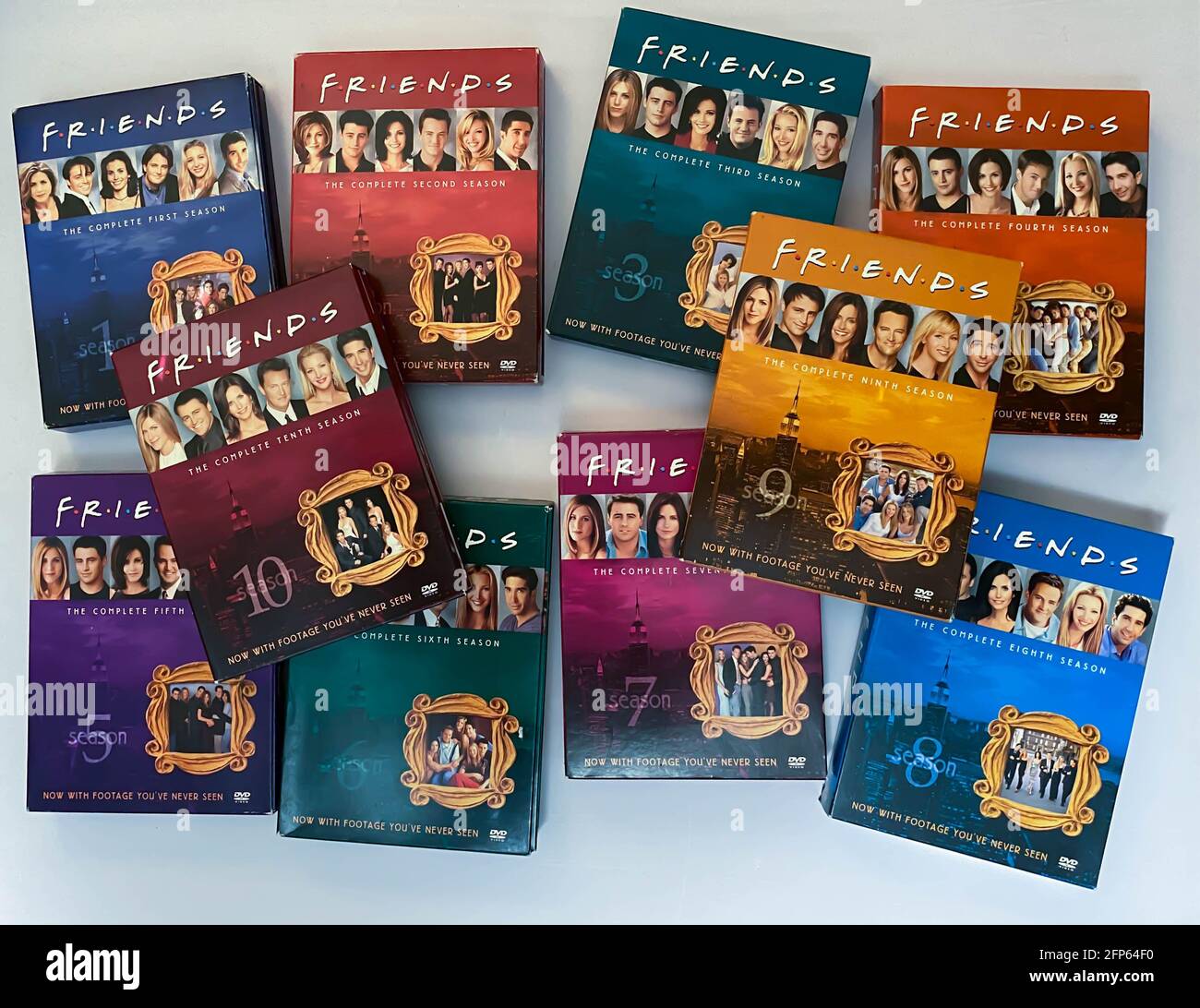 Friends DVD box sets. American comedy television sitcom by David Crane & Marta Kauffman aired on NBC for 10 seasons. Airing on HBO max FRIENDS reunion Stock Photo