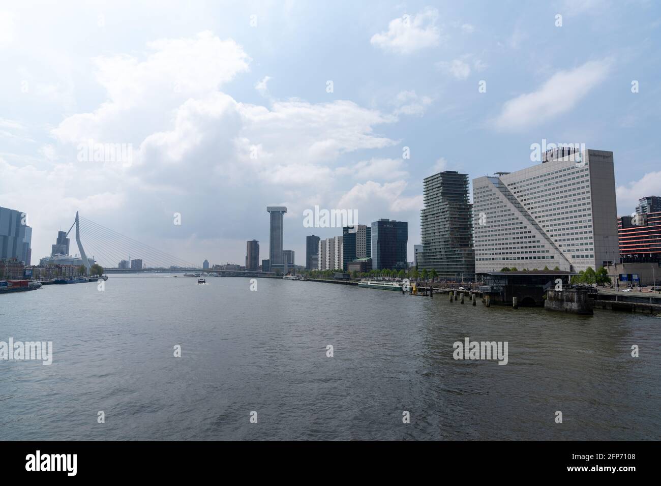 Rotterdam, Netherlands - 14 May, 2021: cityscape view of the Nieuwe Maas River and downtown Rotterdam Stock Photo