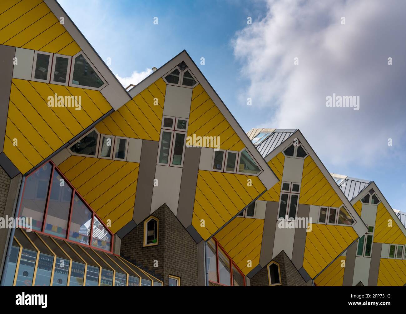 Rotterdam, Netherlands - 14 May, 2021: the iconic yellow cube houses in the city center of Rotterdam Stock Photo