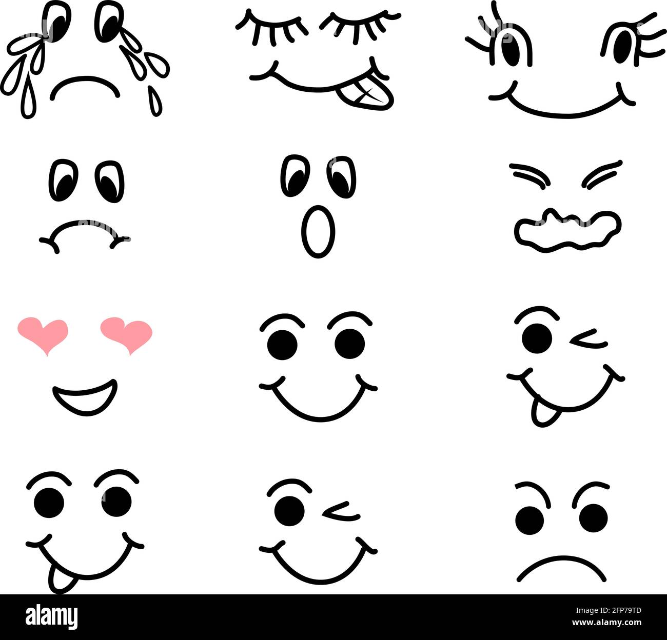Cartoon faces expression line icons set. Set of emoticons or emoji  illustration line icons. Smile icons line art isolated illustration on  white backgr Stock Vector Image & Art - Alamy