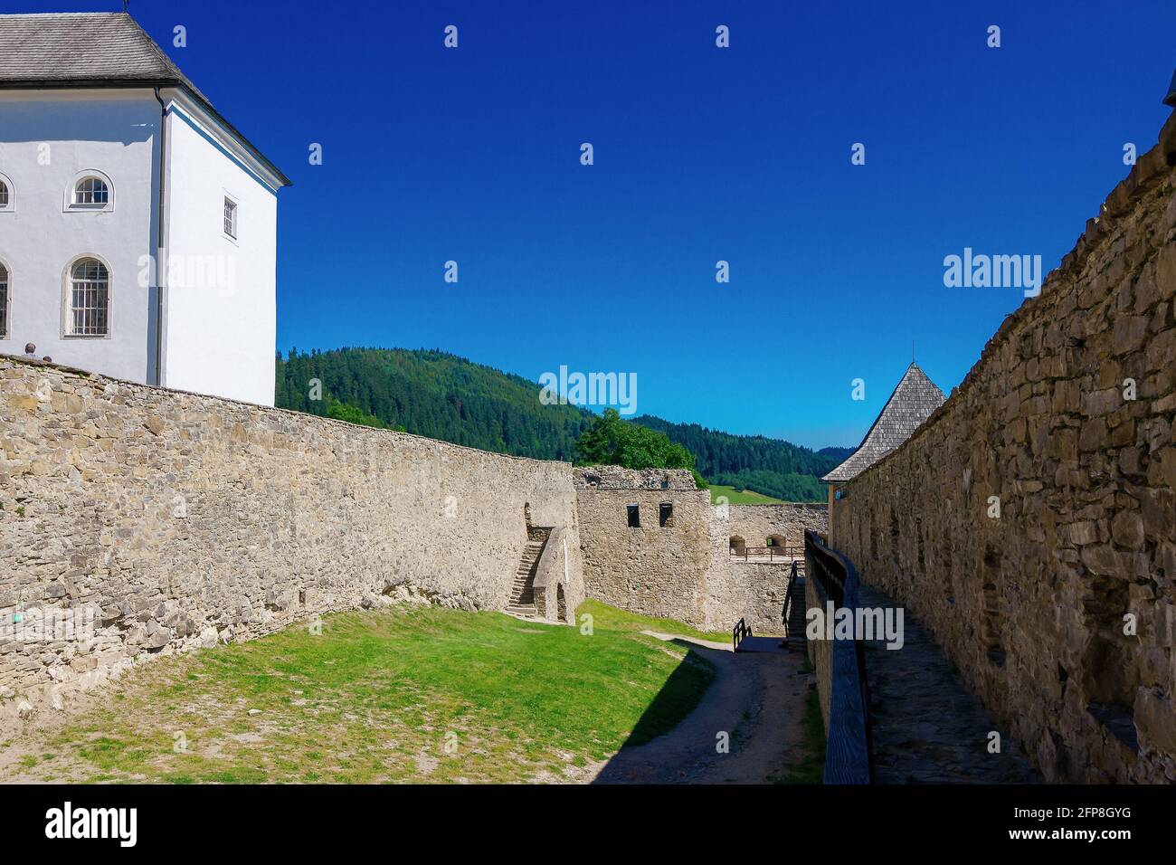 stara lubovna, slovakia - 28 AUG, 2016: courtyard of the inner castle. medieval architecture. popular travel destination Stock Photo