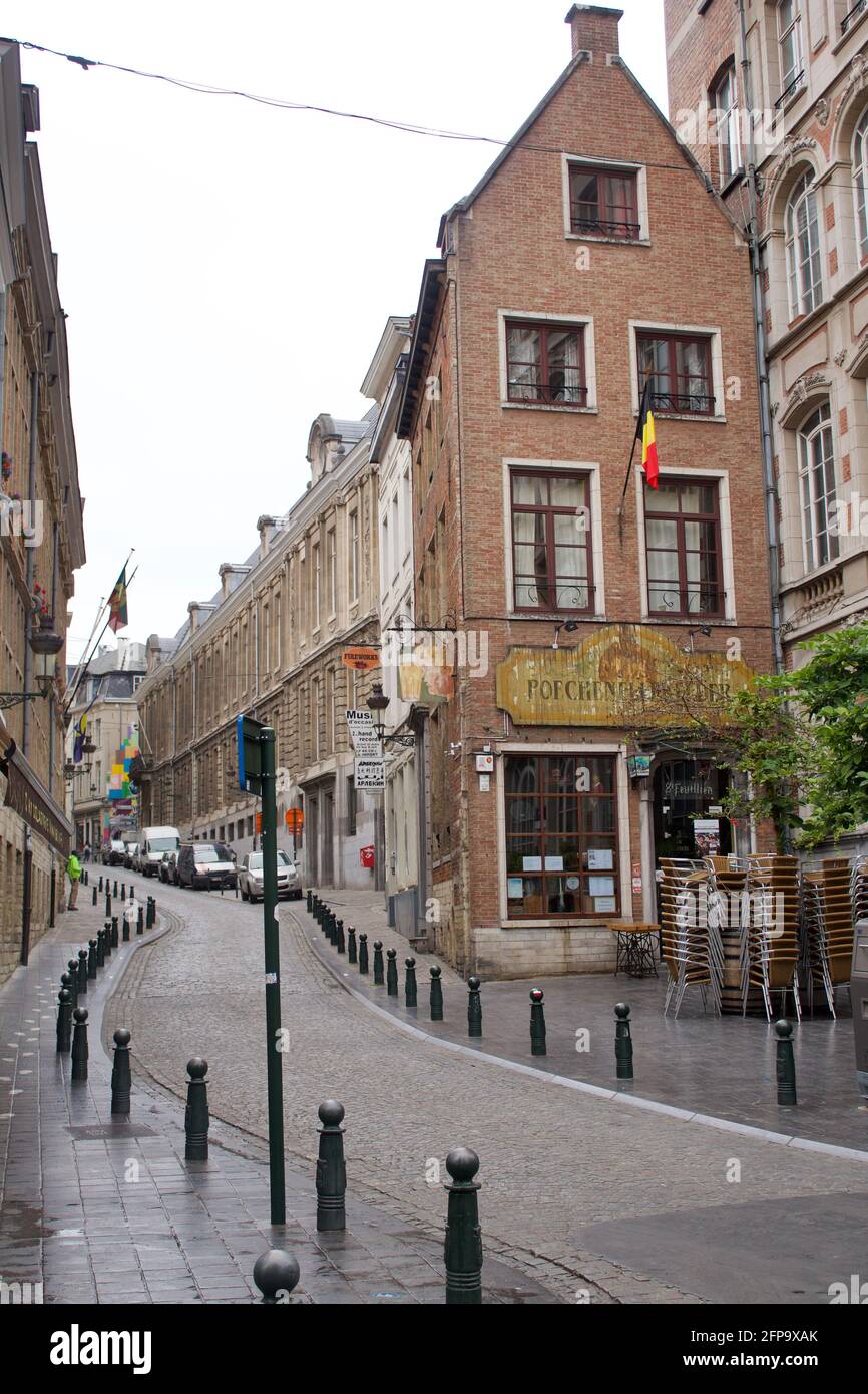 Brussels, Belgium - June 15 2018: Empty street in the city of Brussels, capital of Belgium. Stock Photo