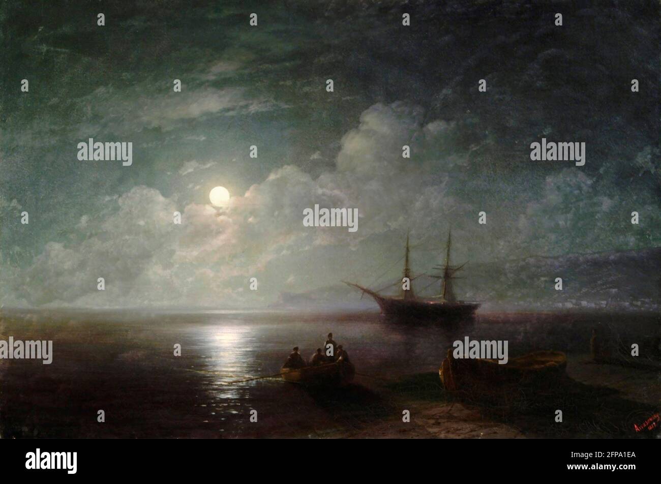 Seacape with Full Moon by Ivan Aivazovsky (1817-1900), oil on canvas, 1857 Stock Photo
