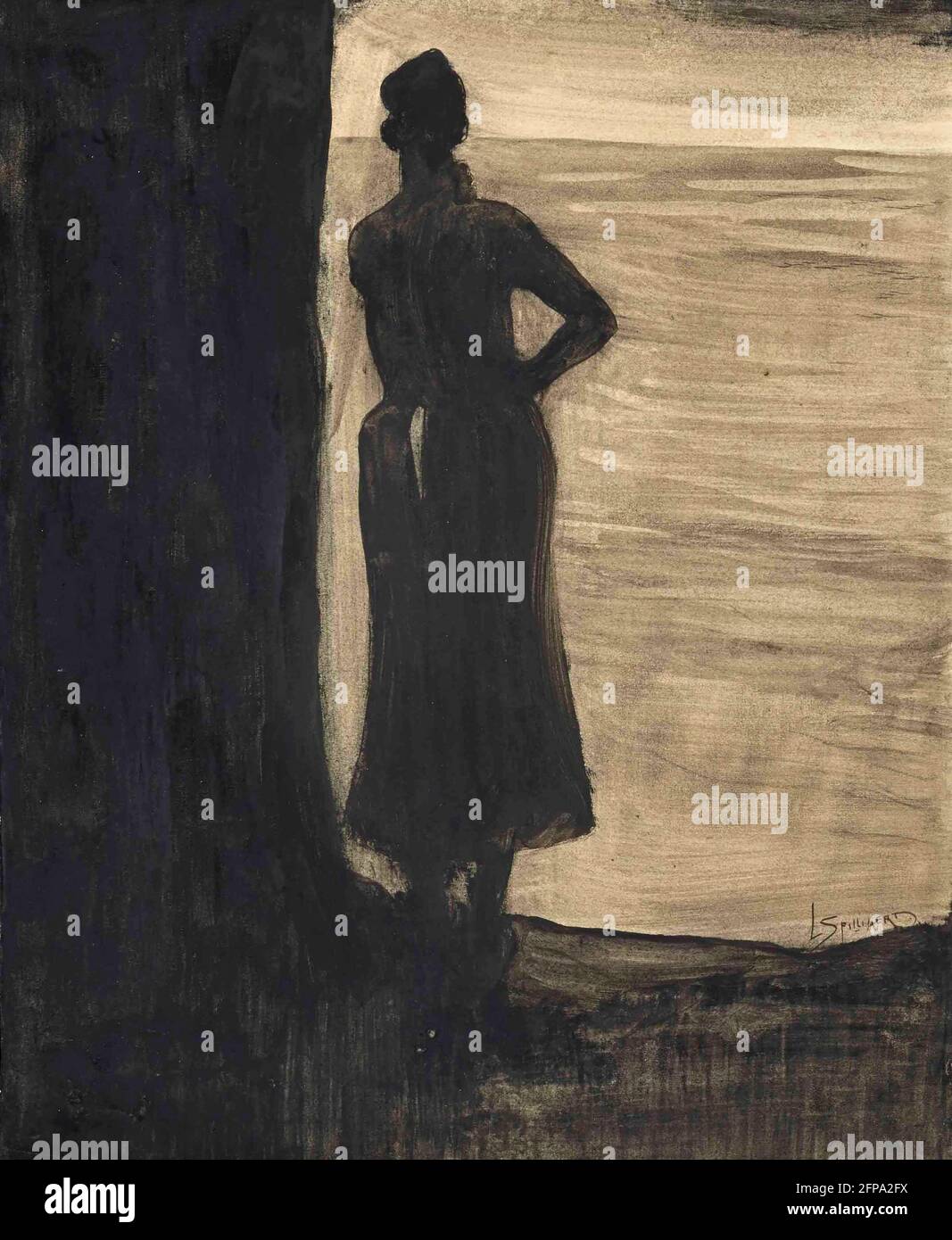 Leon Spilliaert. Attente by Léon Spilliaert (1881-1946), brush and India ink and gouache on paper; c. 1902/3 Stock Photo