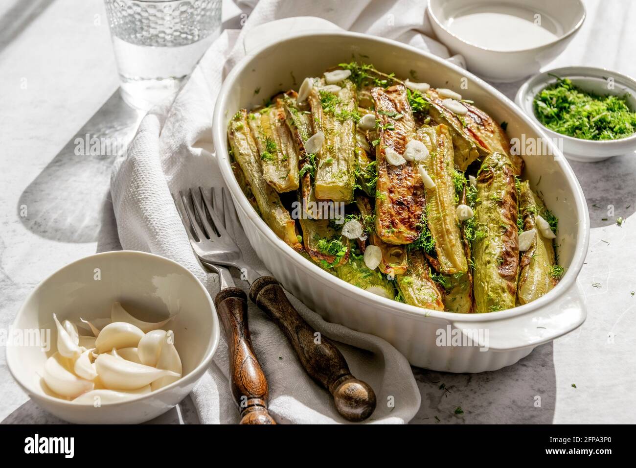 Ready to eat grilled zucchini, summer tasty appetizing Stock Photo