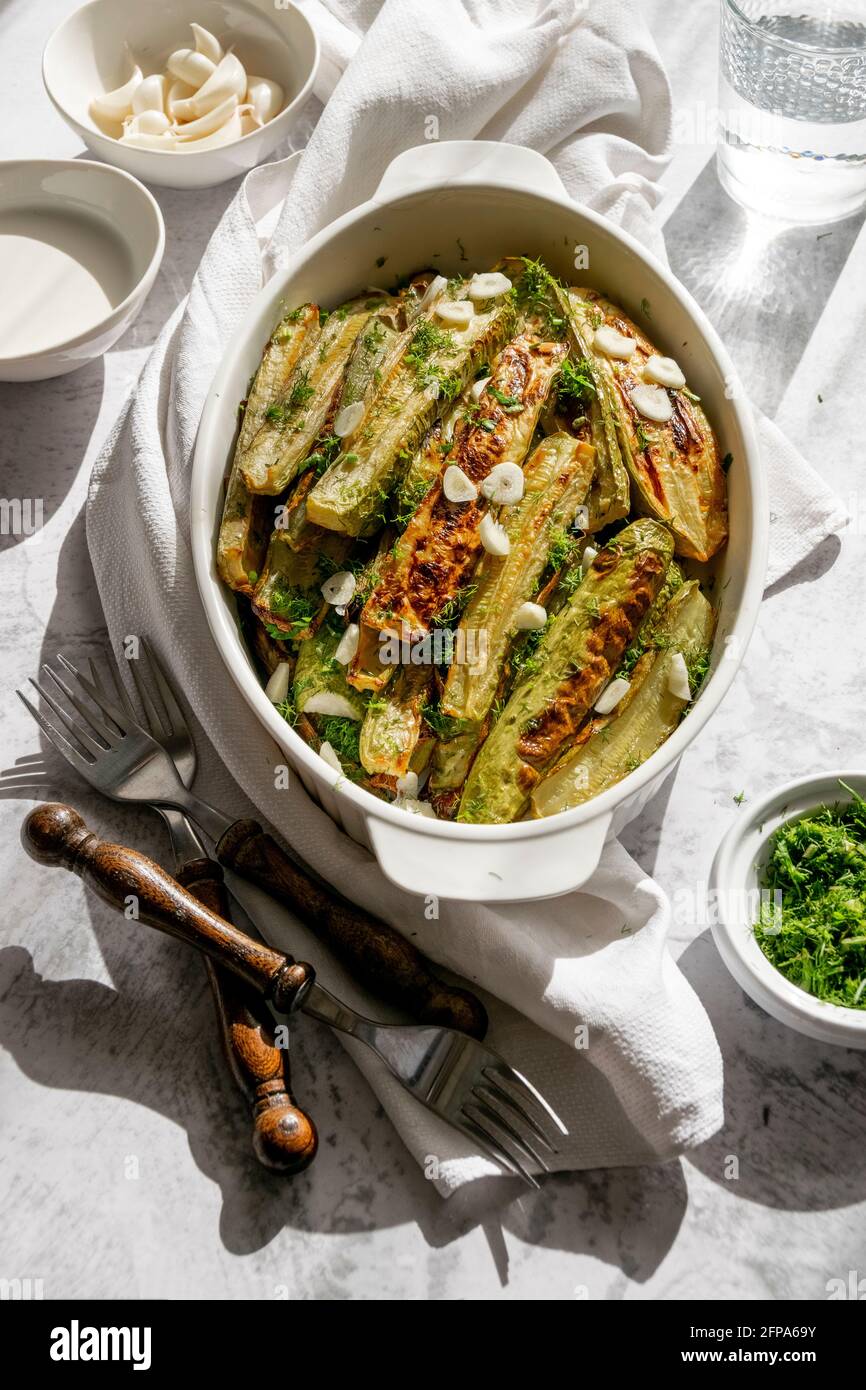 Ready to eat grilled zucchini, summer tasty appetizing Stock Photo