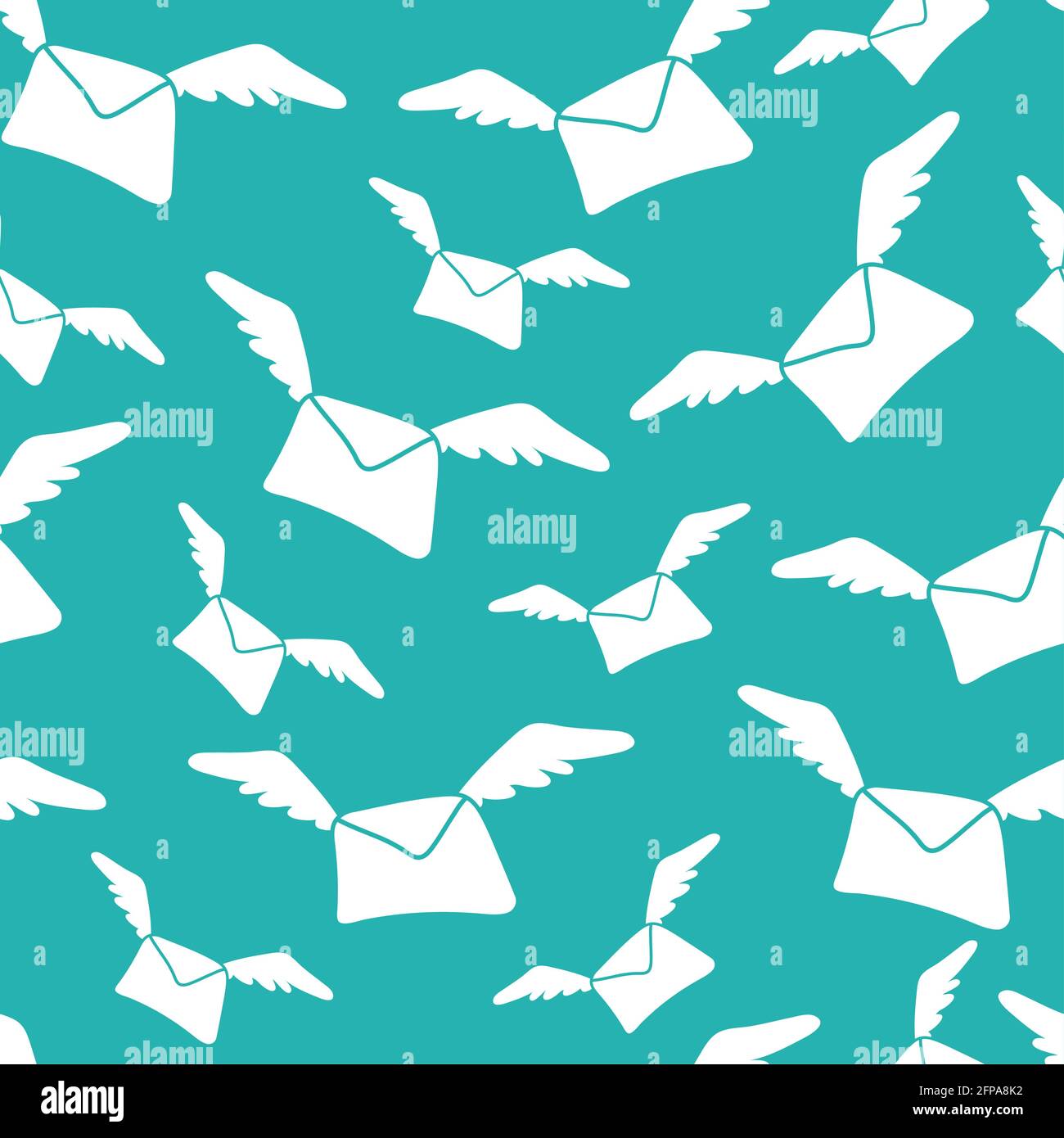Seamless pattern with hand drawn flying letters. White envelope with ...