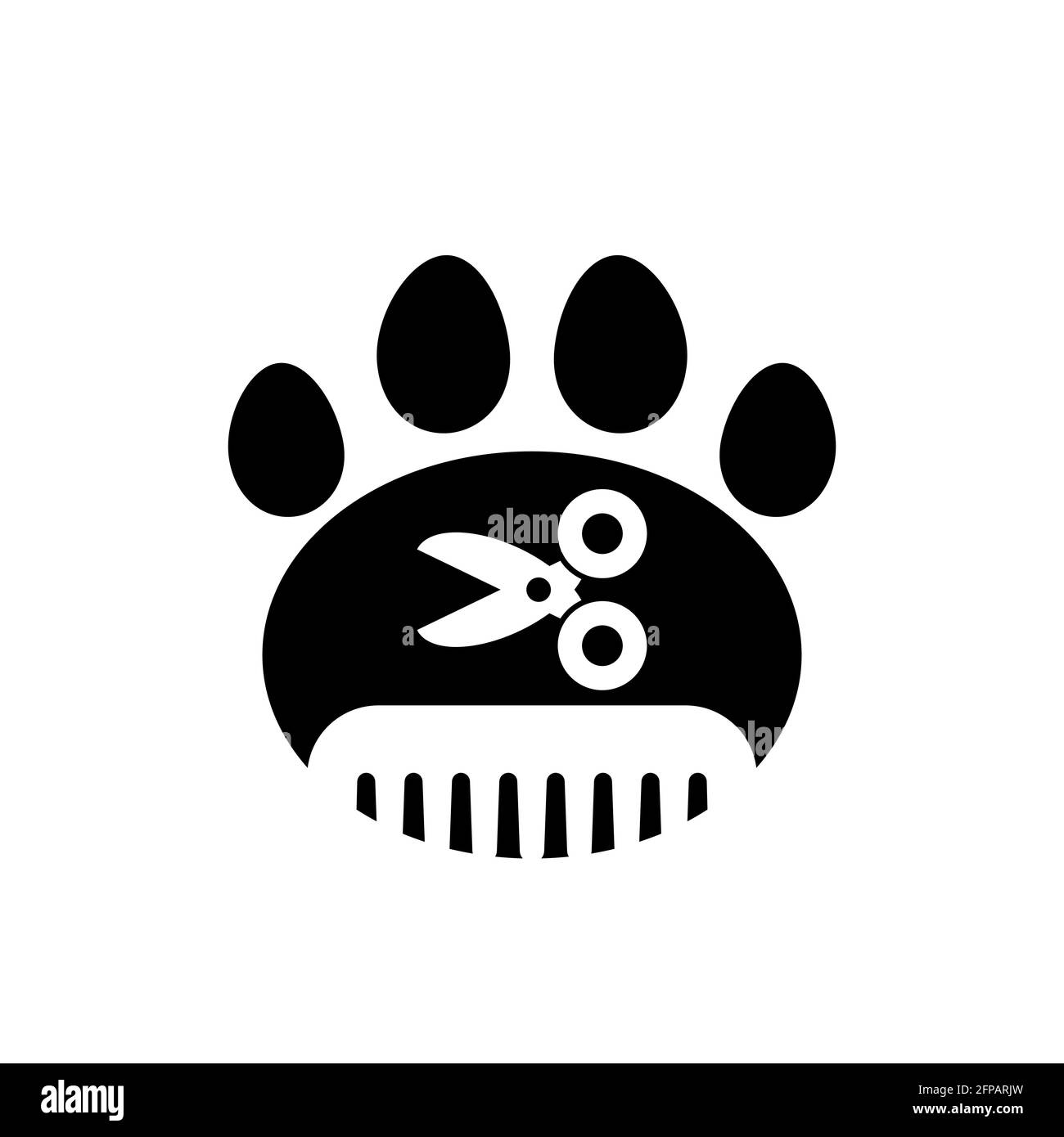 Pet Grooming. Comb and scissor and paw trail. Animal haircut, combing