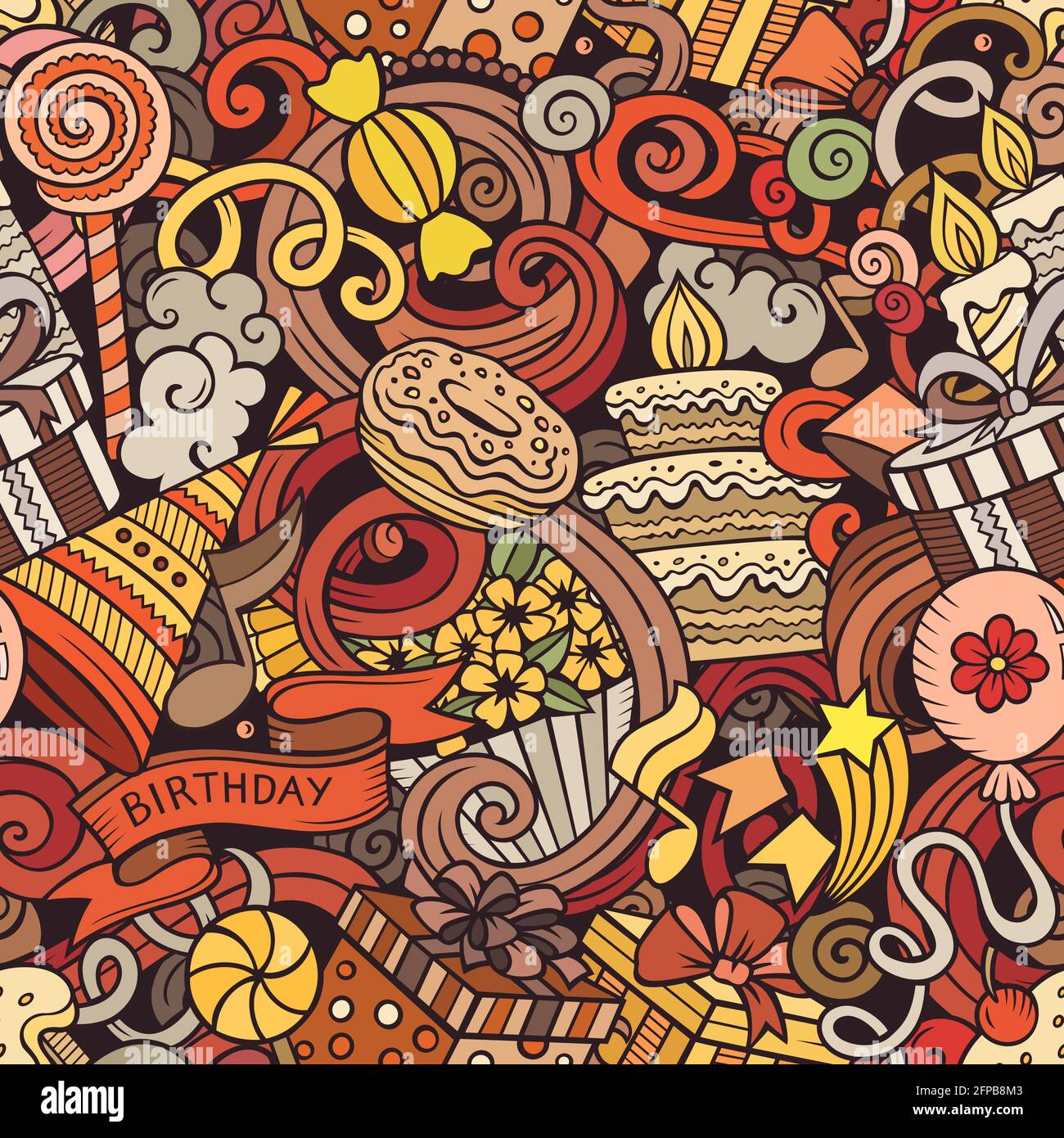 Happy Birthday hand drawn doodles seamless pattern Stock Vector Image ...