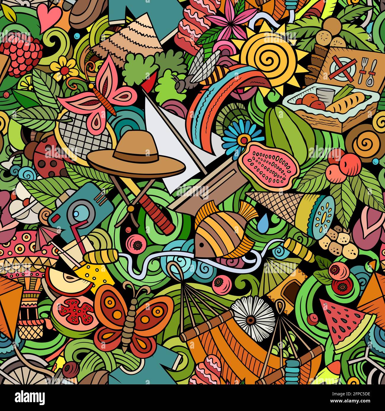 Cartoon doodles Summer seamless pattern Stock Vector Image & Art - Alamy