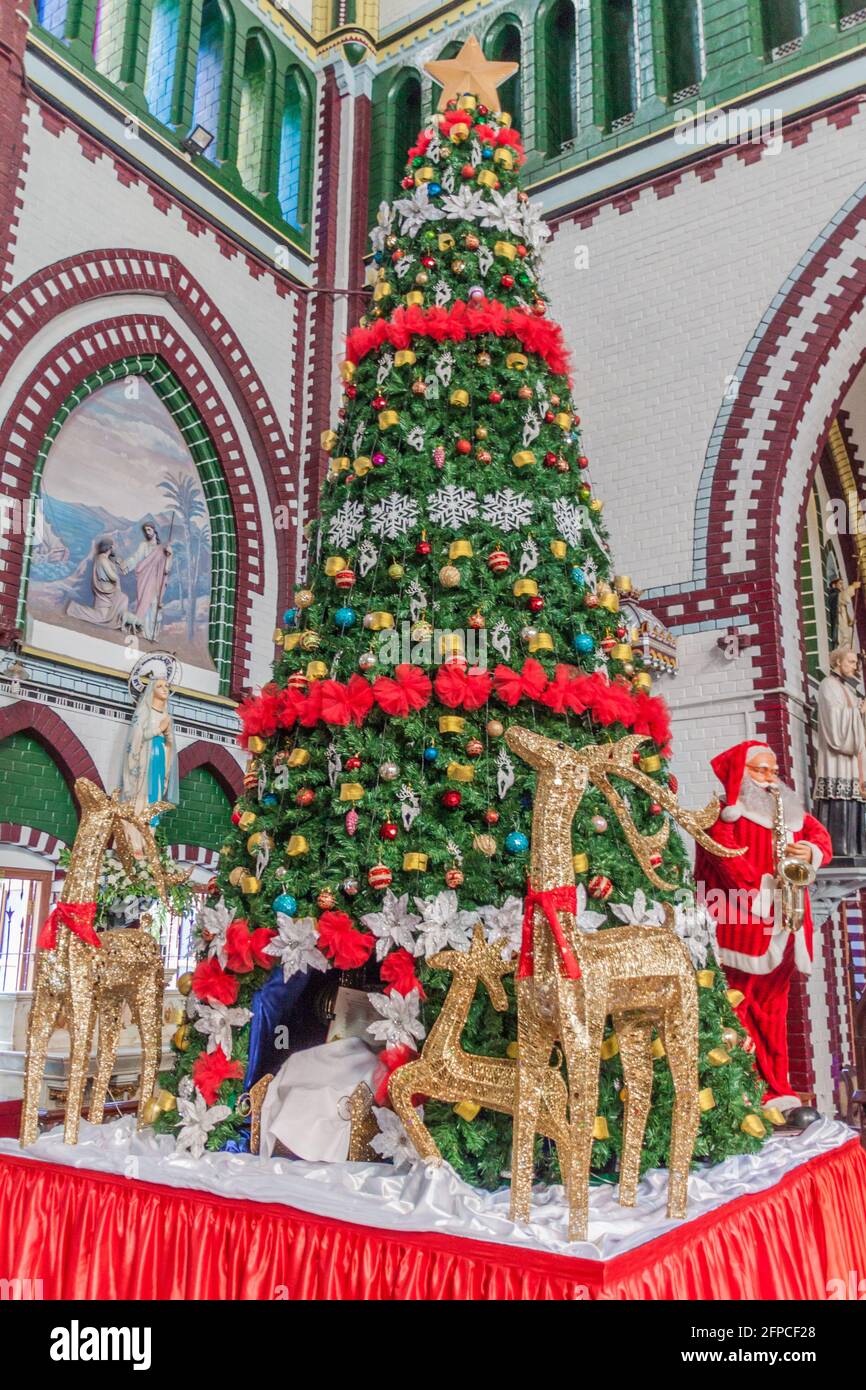Christmas tree in St. Mary's cathedral in Yangon, Myanmar Stock Photo