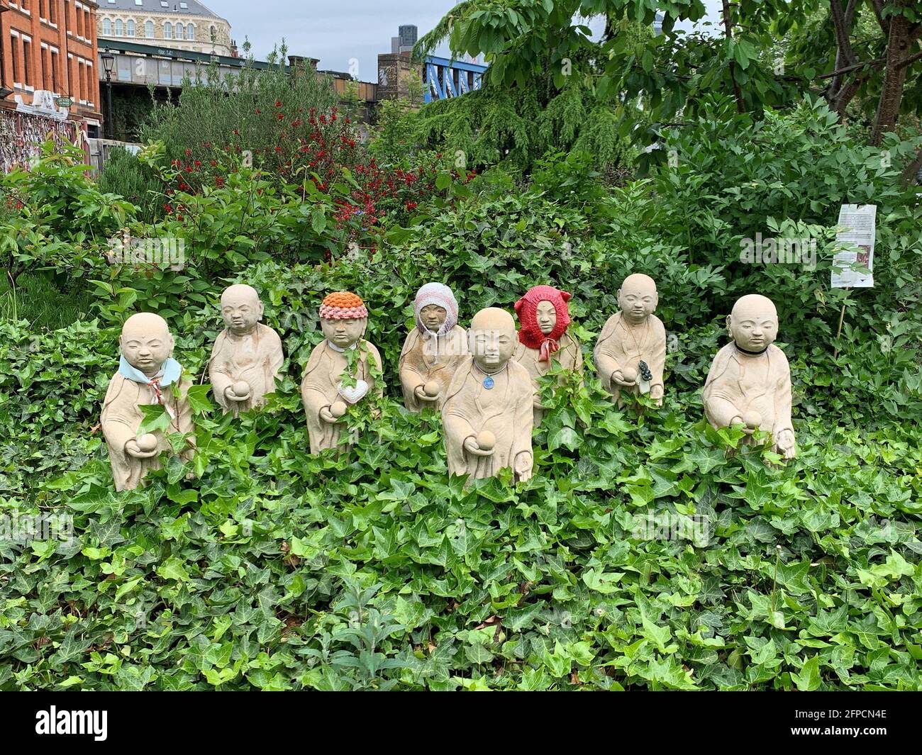 Crossbones Gardens, London, May 2021.  Jizo Statues, which give closure to women who have miscarried or given birth to a stillborn baby. Stock Photo