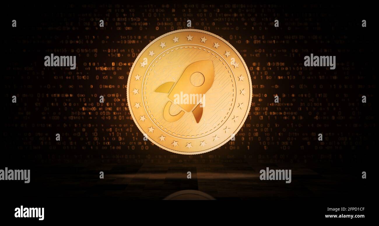 Stellar XLM cryptocurrency symbol gold coin on green screen background. Abstract concept 3d illustration. Stock Photo