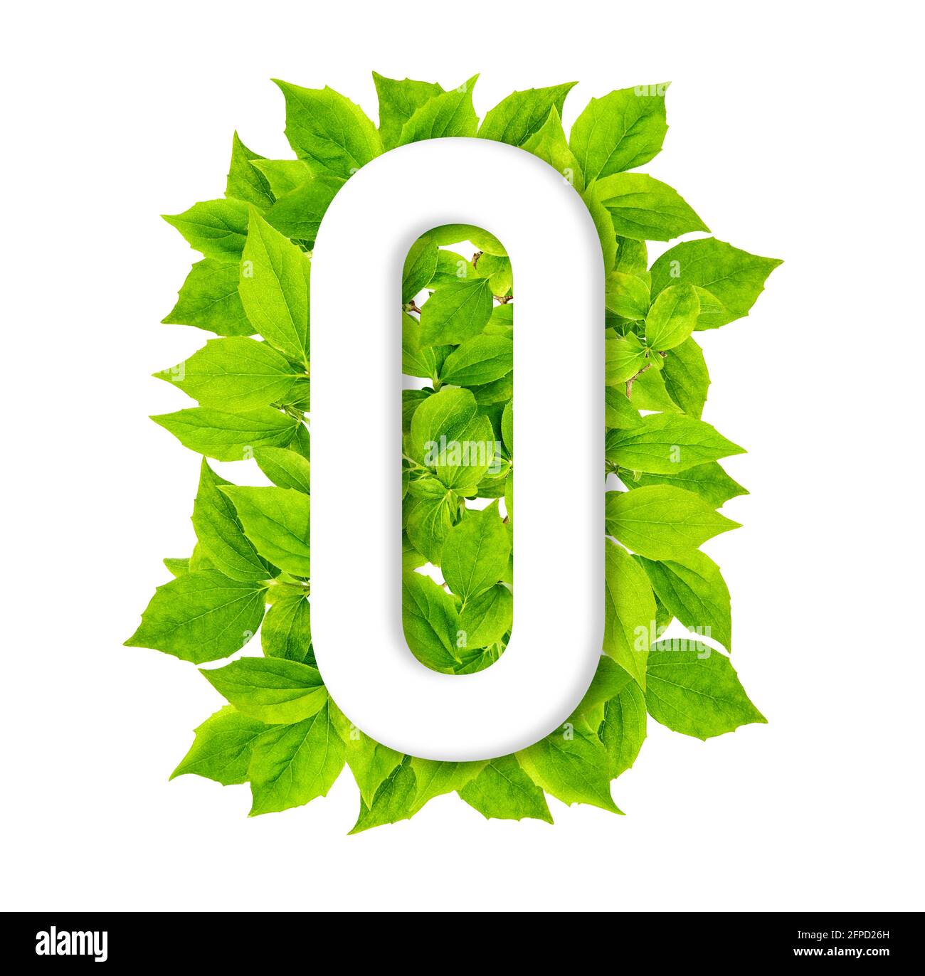 Number zero with green leaves background. Creative spring concept ...