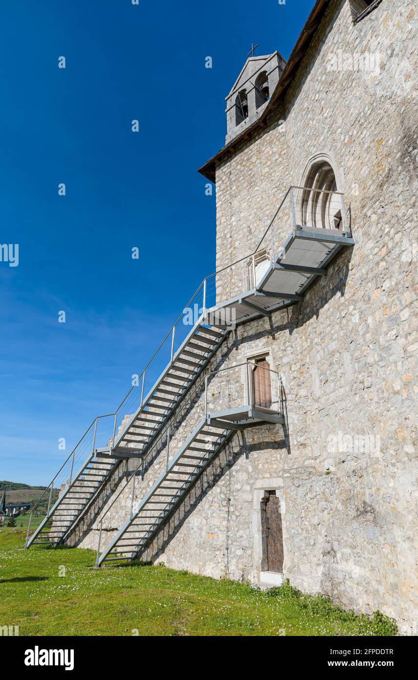 Architectural detail of the aluminum stairs on the remains of the fort Sokolac in Brinje Stock Photo