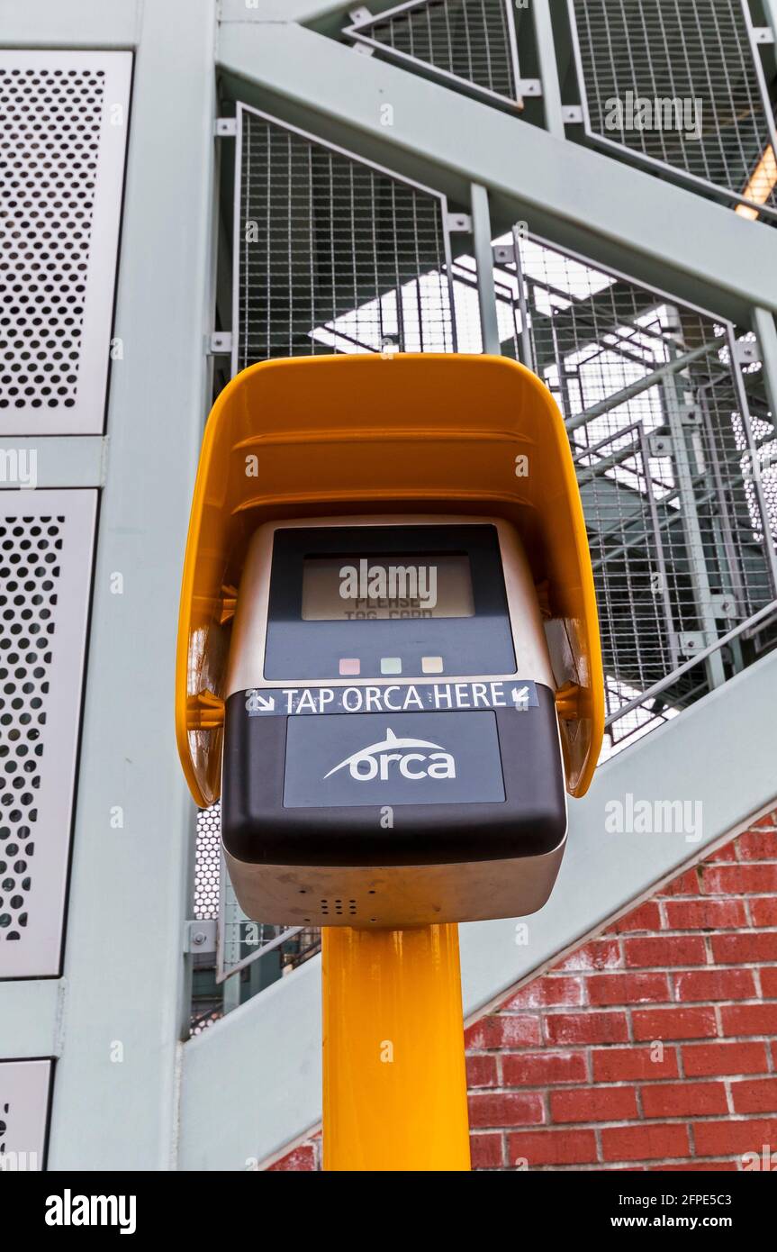 The ORCA Pass machine at the Auburn Transit Station (train station) in Auburn, Washington. Stock Photo