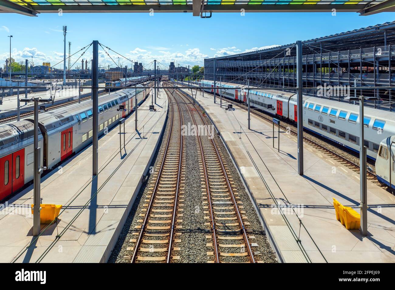 Ostend train railway station on a summer day, Oostende, Belgium. Stock Photo