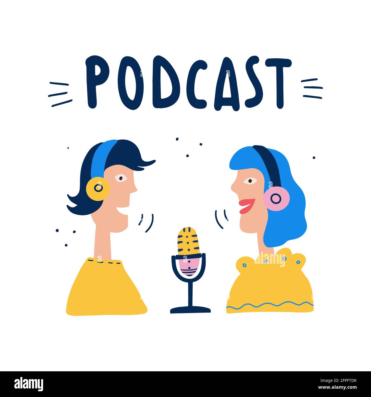 Radio show or audio blog podcast concept. Radio presenters in