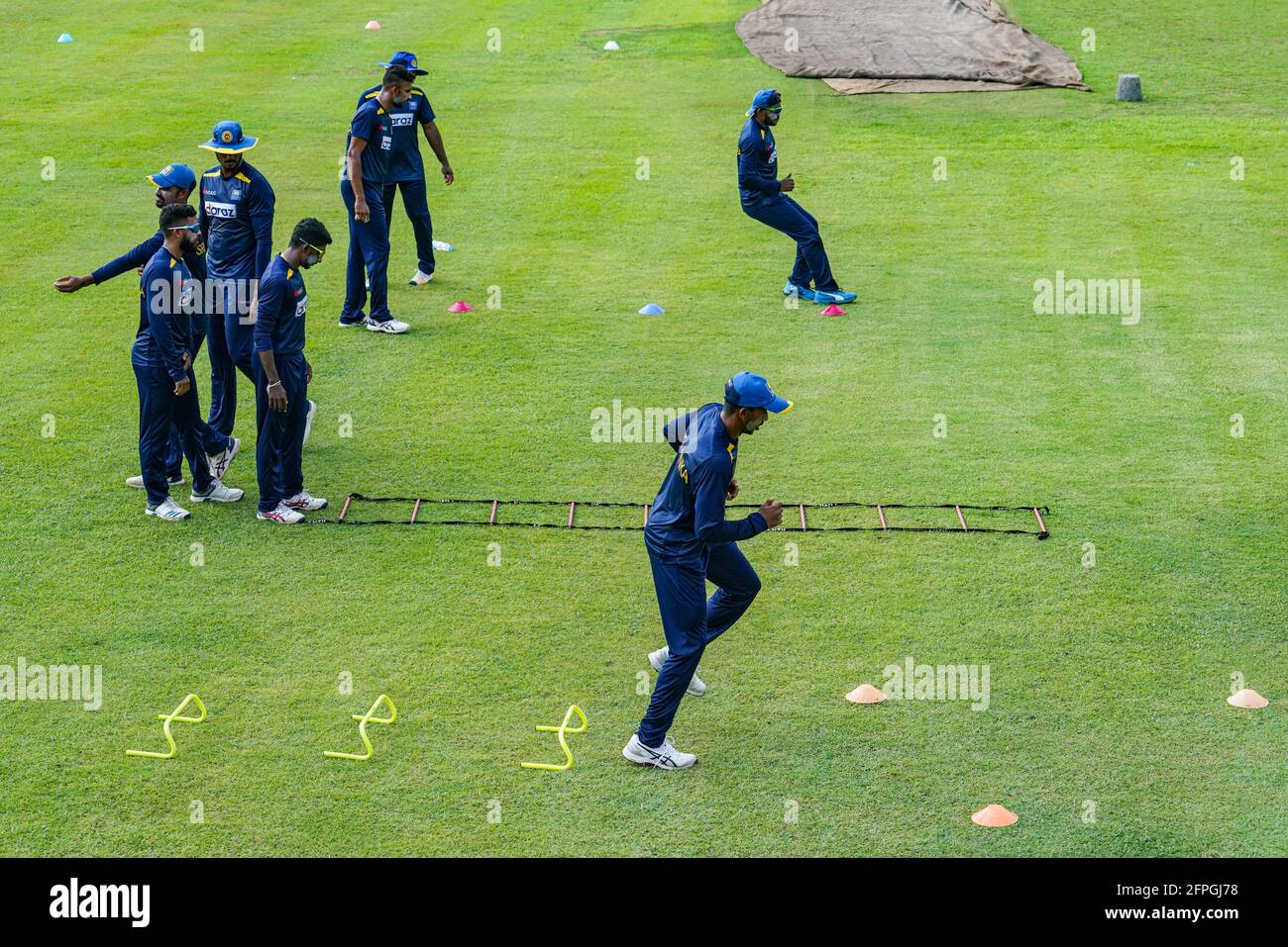 Dhaka, Bangladesh. 20th May, 2021. Sri Lankan players attend a practice session at the Sher-e-Bangla National Cricket Stadium, ahead of the first of three one-day international (ODI) cricket match between Bangladesh and Sri Lanka. Credit: SOPA Images Limited/Alamy Live News Stock Photo
