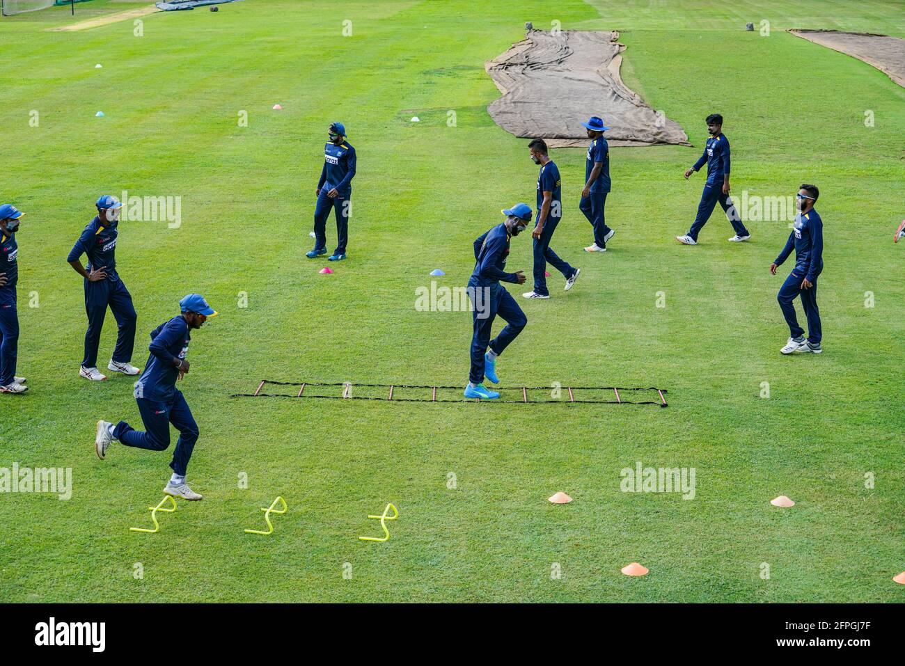 Dhaka, Bangladesh. 20th May, 2021. Sri Lankan players attend a practice session at the Sher-e-Bangla National Cricket Stadium, ahead of the first of three one-day international (ODI) cricket match between Bangladesh and Sri Lanka. Credit: SOPA Images Limited/Alamy Live News Stock Photo