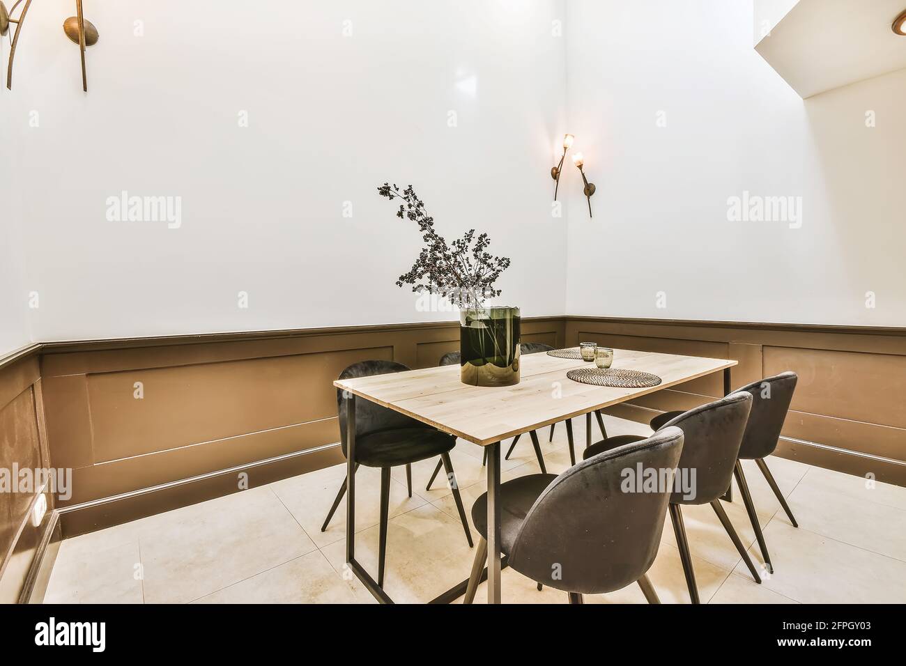 Bright and beautiful dining room interior design Stock Photo - Alamy
