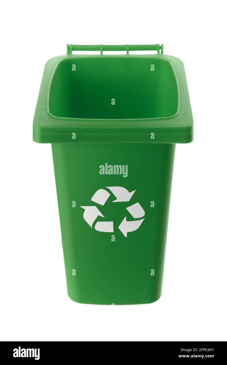 Plastic green trash can isolated on white background Stock Photo Alamy