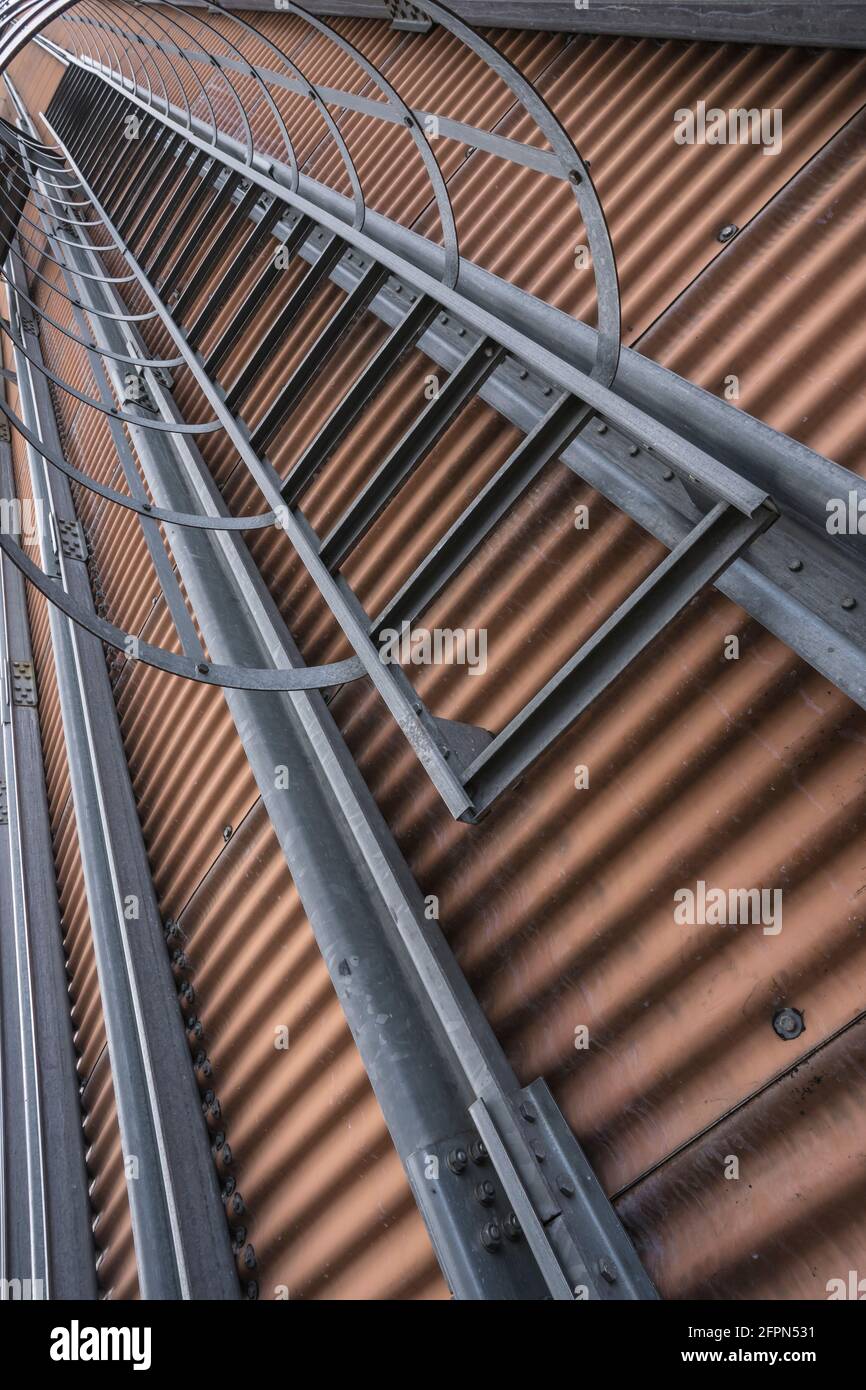 facade structure of grain storage silo towers Stock Photo