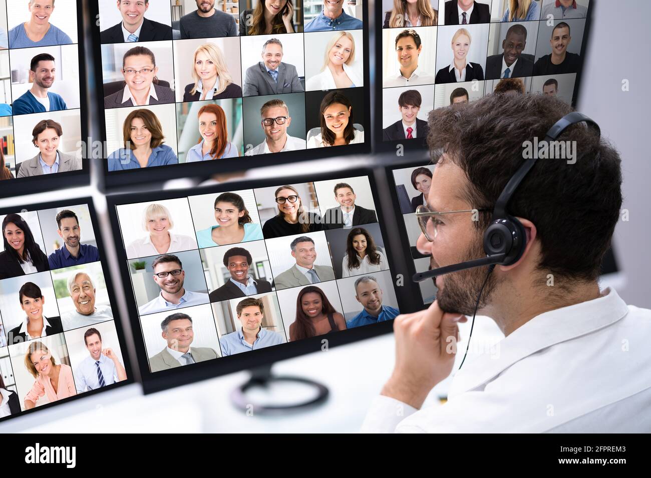 Video Conference Business Chat. Professional Man Videoconference Stock Photo