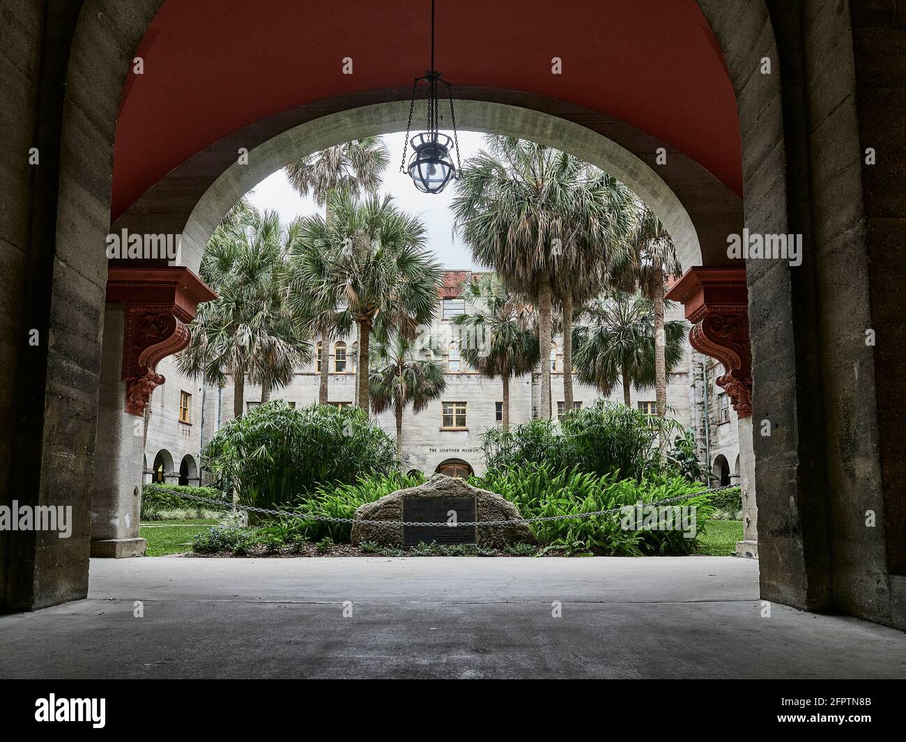 Lightner Museum and Alcazar Hotel garden entrance and grounds in St Augustine Florida, USA. Stock Photo