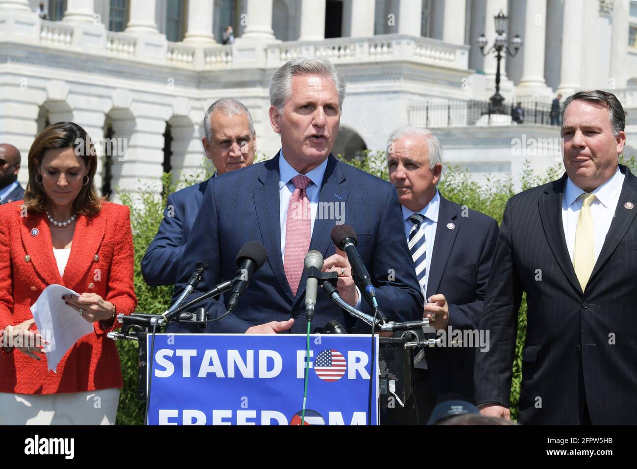 Washington, Distric of Columbia, USA. 20th May, 2021. US House Minority Leader KEVIN MCCARTHY(R-CA) speaks during a press conference about Cuban Independence Day, today on May 20, 2021 at House Triangle in Washington DC, USA. Credit: Lenin Nolly/ZUMA Wire/Alamy Live News Stock Photo