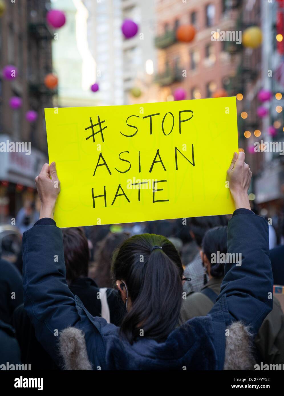 Stop Asian Hate rally sign in Chinatown, NYC Stock Photo