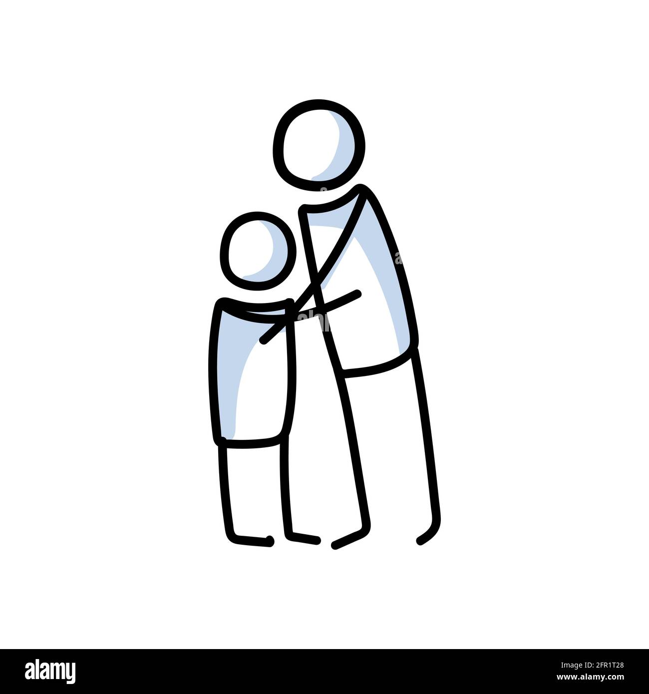 Drawn stick figure of 2 friends hugging. Support of young people embrace  together illustrated vector sketchnote Stock Vector Image & Art - Alamy
